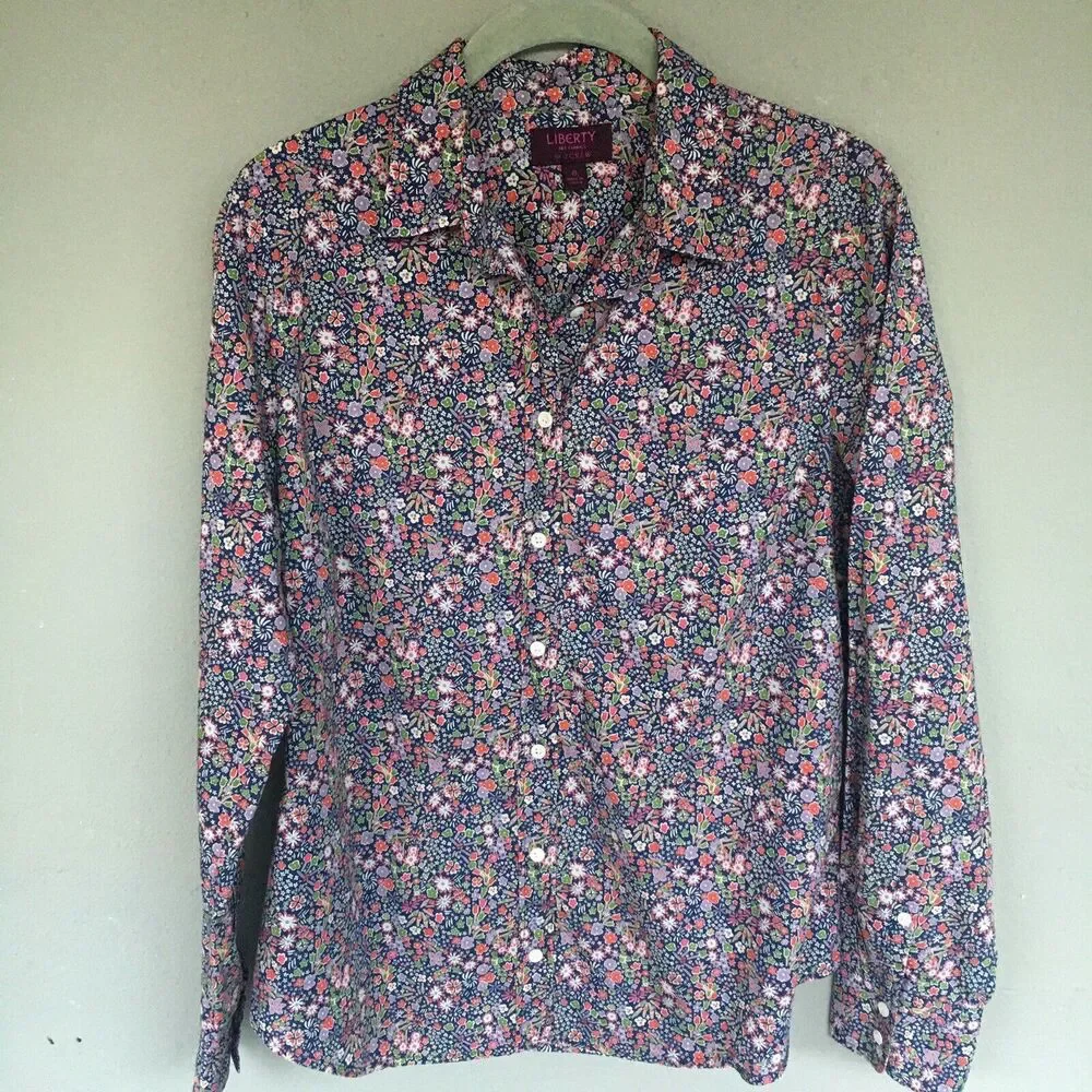 J Crew Liberty Art Fabrics Floral Perfect Shirt Women 8 Multicolor Cottage - Picture 8 of 13